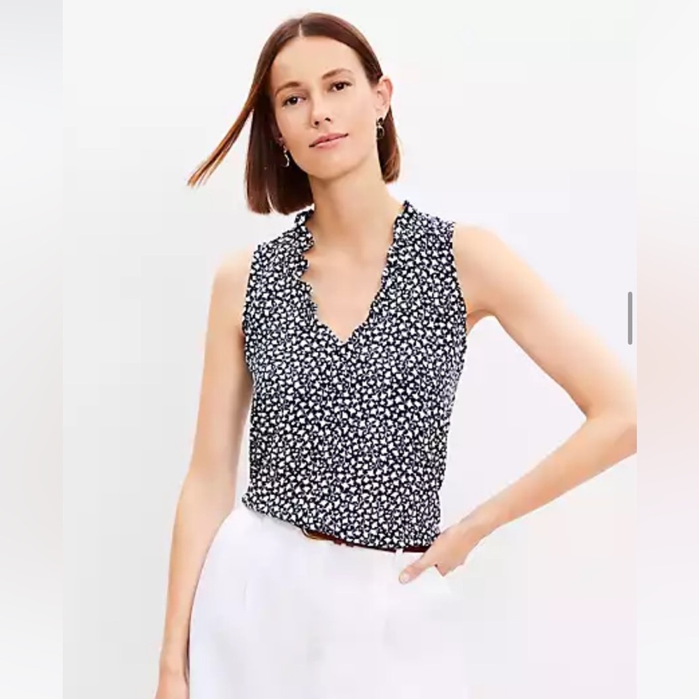LOFT Navy and White Sleeveless Top
